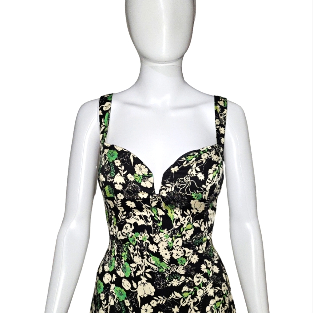 Free People Green, Black, Yellow Floral Print Celia Mini Dress Size 4 - Picture 2 of 8